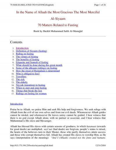70 Issues Related To Fasting
